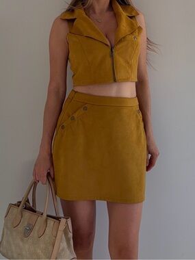 Relish Noless Italy Suede Set Small — Mustard Yellow Two Piece Skirt & Top Set